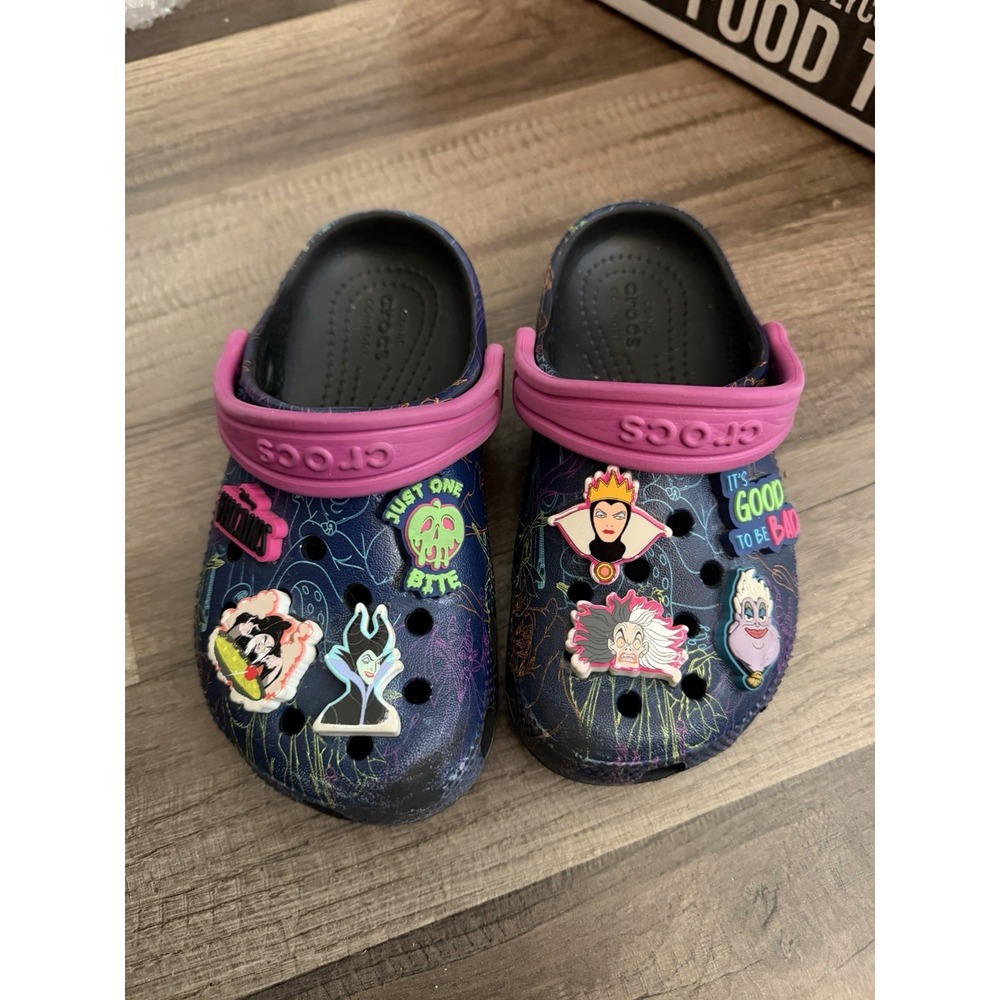 Disney Villains Crocs Kids Classic Clogs Black Pink Maleficent Ursula C11